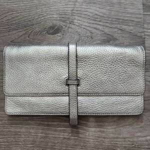 Annabel Ingall Silver Textured Leather Clutch Wallet